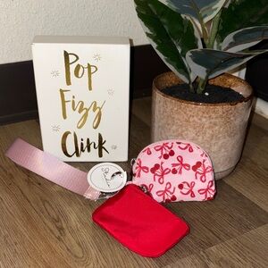 Stoney Clover Lane Pink Bow Print Coin Purse with Red Pouch & Pink Wristlet